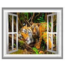 4.1 out of 5 stars. 3d Window Wall Decal Tigers Wall Art Sticker Window Frame Etsy Tiger Wall Art Sticker Wall Art Kids Room Wall Stickers