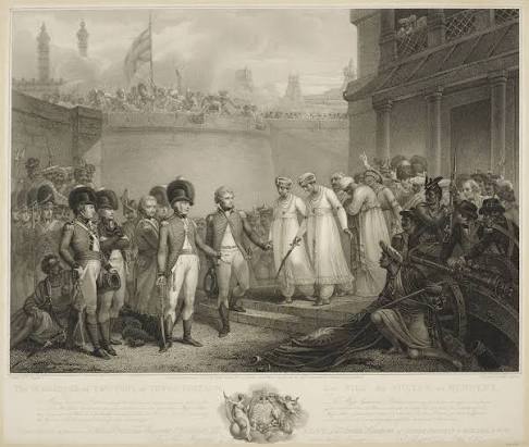 Both sons of Tipu Sultan, had famously been surrendered in 1792 to Lord Cornwallis as hostages at the age of 10 and nine years respectively as a personal – almost inconceivably cruel –