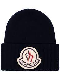 Moncler Berretto Logo Embroidered Beanie Hat Blue Moncler Beanie Hats Logo Embroidered