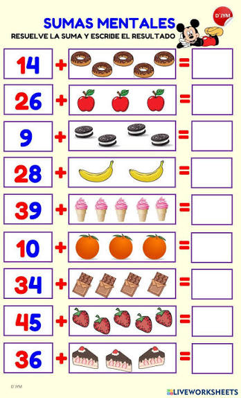 SUMAS HASTA 50 | Free Interactive Worksheets | 7891025