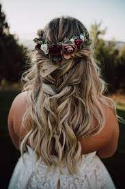 Chunky Braid Wedding Hair With Flower Crown Flower Crown Hairstyle Wedding Hair Flowers Boho Wedding Hair Flowers
