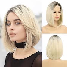 Amazon.com : HIAYSAN Blonde Bob Wigs for Women Short Straight Wig with Dark  Roots Side Parting Synthetic Hair Shoulder Lenth Lace Front Wigs for Daily  ...