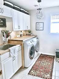 Laundry Room Vintage Rug West Elm Light Magnolia Sign Butcher Block Countertop Interior Design Living Room Interior Design Butcher Block Countertops