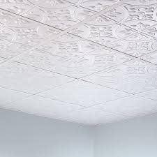 In this case, simply use masonry screws instead of nails to secure the perimeter molding that supports the ceiling at its edges. Fasade Traditional Style Pattern 2 Decorative Vinyl 2ft X 2ft Lay In Ceiling Tile In Matte White 5 Pack Overstock 32201135