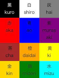 The kanji for kuro is the same for both of them. ã„ã‚ Color è‰² ã„ã‚ é»' Kuro ç™½ Shiro ç° Hai èµ¤ Aka é' Ao ç´« Murasaki èŒ¶ Cha æ©™ Daidai é»„ Ki é‡' Kin ç·' Midori æ°´ C Learn Japanese
