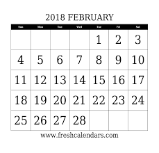 February 2018 Calendar Printable