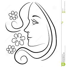 Black And White Face Drawing Outline Woman With Long Hair Flowers Outline Illustration Face Drawing Drawings