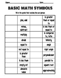 Basic Math Symbols Printable Basic Math Beginning Math Math Journals