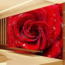 3d Large Red Rose Water Drops Photo Wallpaper Mural Red Flower Wallpaper Mural Wallpaper Mural