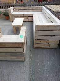 Suite Of Garden Seating And Low Level Table Constructed From Reclaimed Pallet Wood Wood Pallets Reclaimed Pallet Wood Garden Seating