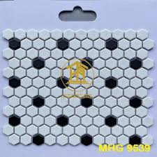 Gạch Mosaic lục giác nhỏ màu trắng chấm đen MHG 9539