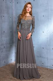 La robe patineuse est un autre. Robe Grise Pour Mariage Invite A Manche Longue Jeu Transparent Appliquee De Dentelle Robespourmariage Fr