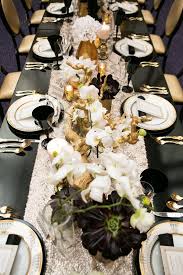 Black And Gold Table Covers Opulent Tablescape Black Gold Wedding I Ve Been Thinking About Doing Black Table Cloths And This Lo Black Gold Wedding Wedding Decorations Black Gold Party