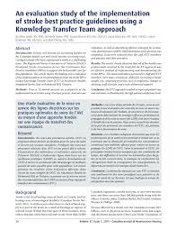 PDF) An evaluation study of the implementation of stroke best practice  guidelines using a Knowledge Transfer Team approach