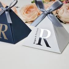 Navy Blue Pyramid Favor Box Personalized Favor Gift Foil Etsy Gifts Personalized Favors Candy Favor Boxes