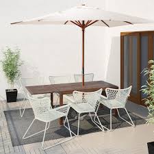 Applaro Hogsten Table 6 Armchairs Outdoor Brown Brown Stained White Ikea Patio Table Umbrella Patio Table Set Ikea Patio