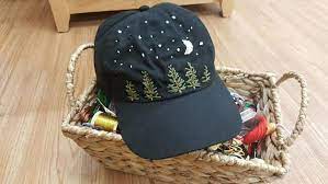 A Hand Embroidered Night Scene On An Adjustable Hat Hat Embroidery Embroidery Patterns Hand Embroidery