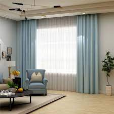 Solid Light Blue Curtain Modern Silk Imitation Curtain Living Room Bedroom Blackout Fabric One Panel Blue Curtains Living Room Curtains Living Room Modern Light Blue Curtains