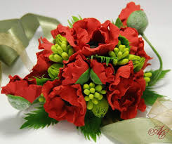 Red roses, cardinal, anthurium, poppy, red carnation, red tulips. Wedding Bouquet From Poppies Polymeric Clay Handwork Klej Gaden Ooo Clay Garden All Biz