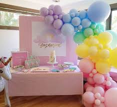 Rainbow And Unicorn The Perfect Theme For A Girly Birthday Party Pictured Is Girly Birthday Party Unicorn Birthday Party Decorations Rainbow Birthday Party