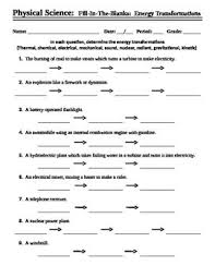 Energy Transformations Fill In The Blank Worksheet This Worksheet Makes The Student Under Energy Transformations Energy Transformations Activities Energy Work