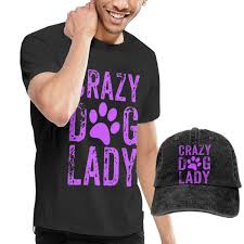 Mens Short Sleeves Crazy Dog Lady T Shirt Jeans Hats
