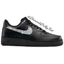 Custom All Black Air Forces Swarovski Women S Nike Air Force 1 All Black Low Sneakers Etsy Nike Air Force Black Nike Air Force Nike Air