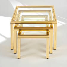 For your consideration a set including coffee table and side tables, designed by pierre vandel, paris, france 1970s in aluminum, brass and glass. Nest Of Tables By Pierre Vandel Valerie Wade