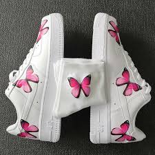 Custom Af1 Pink Butterflies And 1 Pair Matching Pink Butterfly Socks Pink Butterfly Custom Af1 Custom Nike Shoes