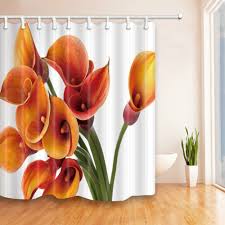 Pick from floral, stripes, ombre, geometric prints, abstract prints, solid tones. Orange Flower Shower Curtains Set Calla Lily Floral Plant Bathroom Decor Home Bath Bathtub Curtain And Flannel Mat 40x60 Cm Shower Curtains Aliexpress