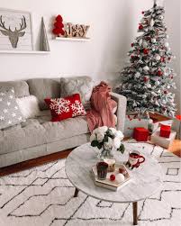 Modern Christmas Decor Reds And Grays Flocked Tree Christmas Apartment Christmas Decorations Living Room Modern Christmas Decor