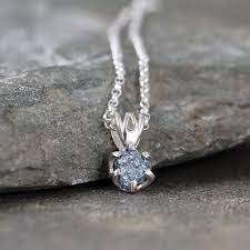 Blue Diamond Pendant 1 Carat Diamond Necklace Rough Raw Uncut Diamond Sterling Silver April Birthstone Jew Diamond Pendant Blue Diamond Uncut Diamond