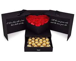 Amazon Com Eternal Roses And Chocolates Gift Box Romantic Gift Basket With Real Preserved Roses And Haz In 2020 Chocolate Gift Boxes Chocolate Gifts Flower Box Gift