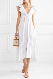 White D Ete Ruffled Striped Cotton Blend Midi Dress La Ligne Dresses Midi Dress Dress Outfits