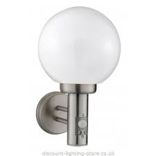 Exterior Stainless Steel Wall Light With Globe Shade And Motion Sensor Wall Lights Outdoor Wall Lighting Security Lights