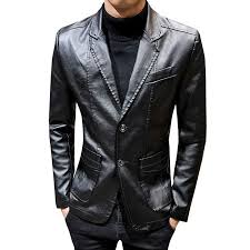 Men S Faux Leather Solid Color Slim Fit Jacket Business Pu Suit Leather Jacket Men Leather Blazer Business Casual Blazer