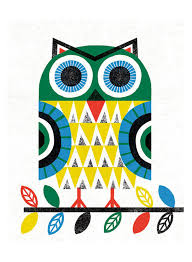 Folk Owl Teal Canvas Art Bird Art Scandinavian Folk Art