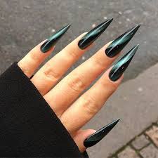 Black And Orange Cat Eye Nails Min Vansterhand Med Cateye Design Acrylic Nails Stiletto Black Stiletto Nails Pointy Nails
