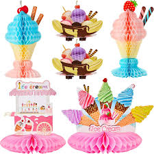 From the decorations to the actual food, ice cream can be a versatile theme for your child's birthday or other celebration. Amazon Com 6 Pieces Ice Cream Centerpiece Ice Cream Cart Centerpiece Banana Split Centerpieces Ice Cream Decorations For Ice Cream Theme Party Birthday Baby Shower Party Supplies Toys Games