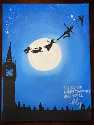 Peterpan Painting Disney Canvas Art Disney Silhouette Painting Peter Pan Painting