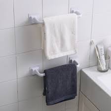 A freestanding towel rack provides flexibility where you place it, making it convenient for guest bathrooms when you have a lot of visitors staying. Thick Plastic Bathroom Wall Towel Hanger Free Punch Towel Bar Scouring Pad Holder Corner Shelf Storage Rack Bathroom Accessories Towel Racks Aliexpress