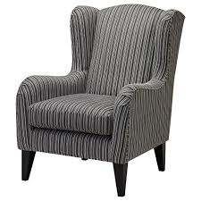 Vintage rounded back wing chair in black white striped cotton and turquoise velvet. Ramsebo Dark Grey Stripe Wing Chair Ikea