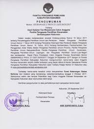 Maybe you would like to learn more about one of these? Pengumuman Hasil Seleksi Tes Wawancara Calon Anggota Panitia Pengawas Pemilihan Kecamatan Se Kabupaten Kebumen Bawaslukabupatenkebumen