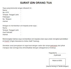 Surat Izin Orang Tua Siswa Syarat Pendaftaran Faast Penerbangan