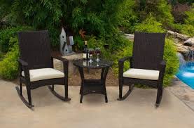 Three Piece Dark Wicker Rocking Chair Set Outdoor Rocking Chairs Patio Furniture Sets Outdoor Patio Furniture Sets