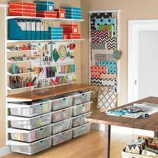 Step up your craft room organization game with these great tips! Craft Room Elfa Storage Solution Craft Room Design Craft Room Storage Craft Room Office