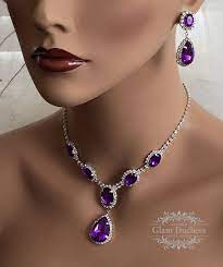 Wedding Jewelry Bridal Jewelry Set Bridesmaid Necklace Earrings Purple Teardrop Crystal Jewelry Set Purple Jewelry Handmade Wedding Jewellery Bridal Jewelry