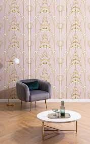Pink Art Deco Wallpaper Mural Murals Wallpaper In 2021 Art Deco Living Room Pink Art Deco Art Deco Decor