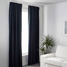 Sanela Room Darkening Curtains 1 Pair Dark Blue 140x250 Cm Ikea Black Curtains Living Room Dark Curtains Living Room Room Darkening Curtains
