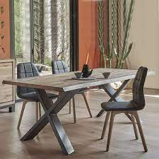 table extensible rectangulaire en chene massif et metal pieds en x carte table de salle a manger moderne salle a manger moderne table salle a manger